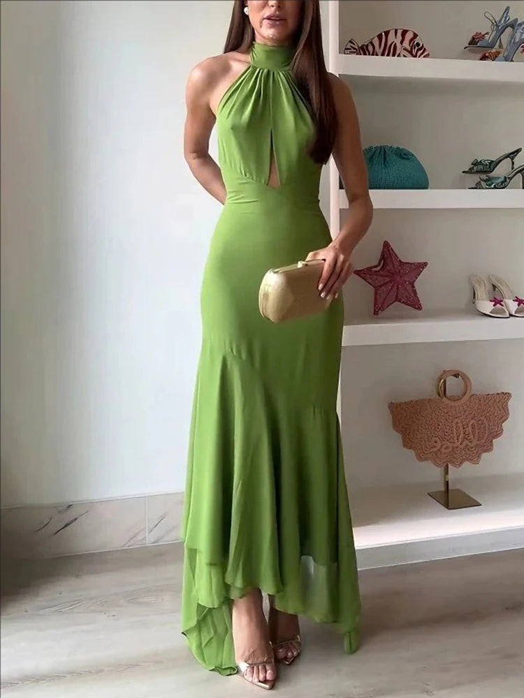 Vestido Gasa Halter Espalda Descubierta
