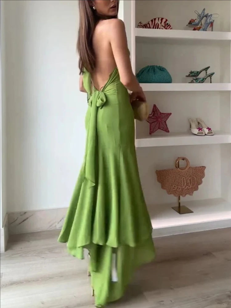 Vestido Gasa Halter Espalda Descubierta