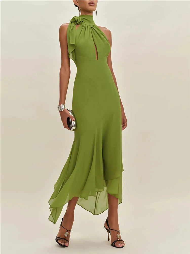 Vestido Gasa Halter Espalda Descubierta