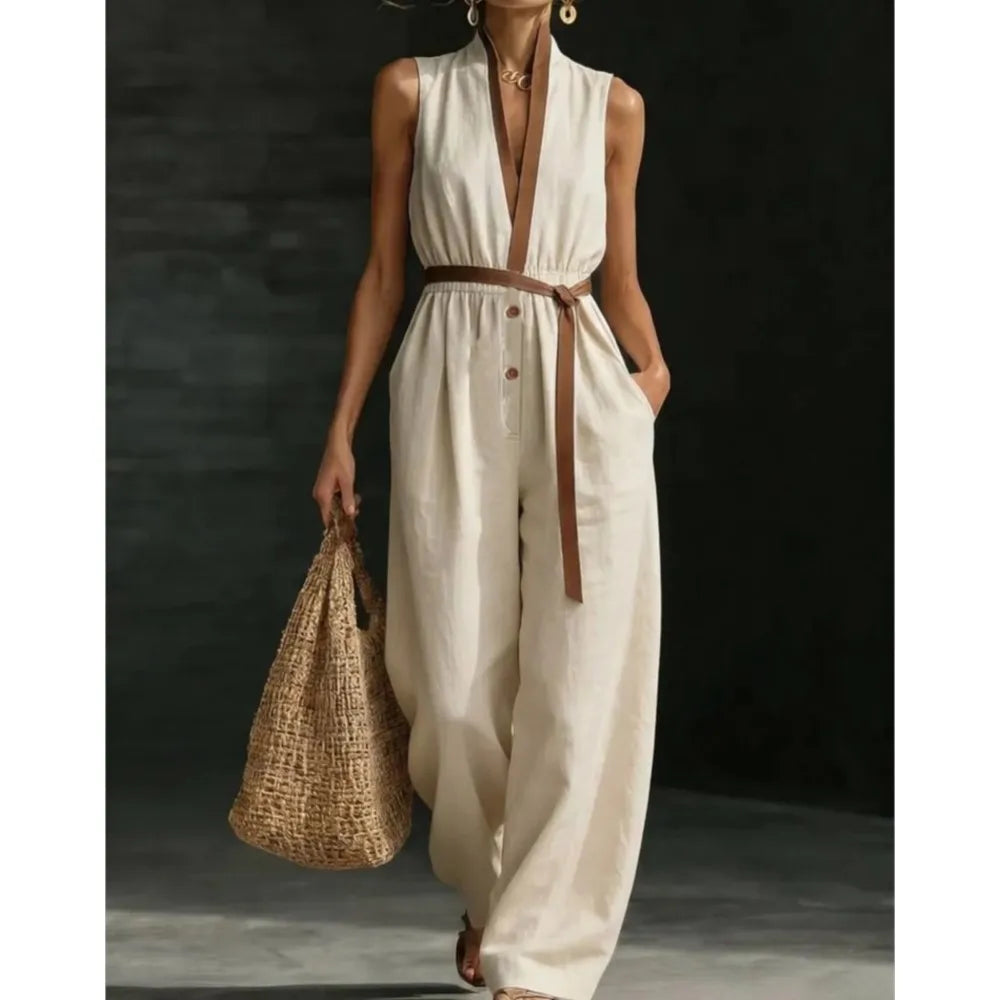 Jumpsuit Encaje Cuello V Pierna Ancha