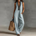 Jumpsuit Lino Cuello V Pierna Ancha