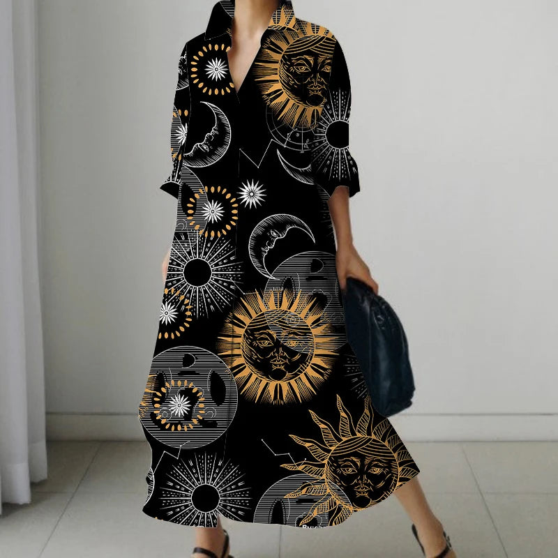 Vestido Cuello V Oversize Manga Larga