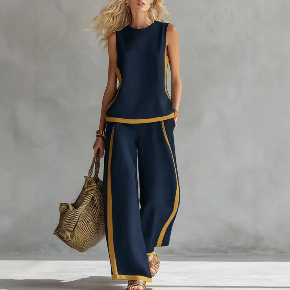 Conjunto Pierna Ancha Sin Mangas Liso