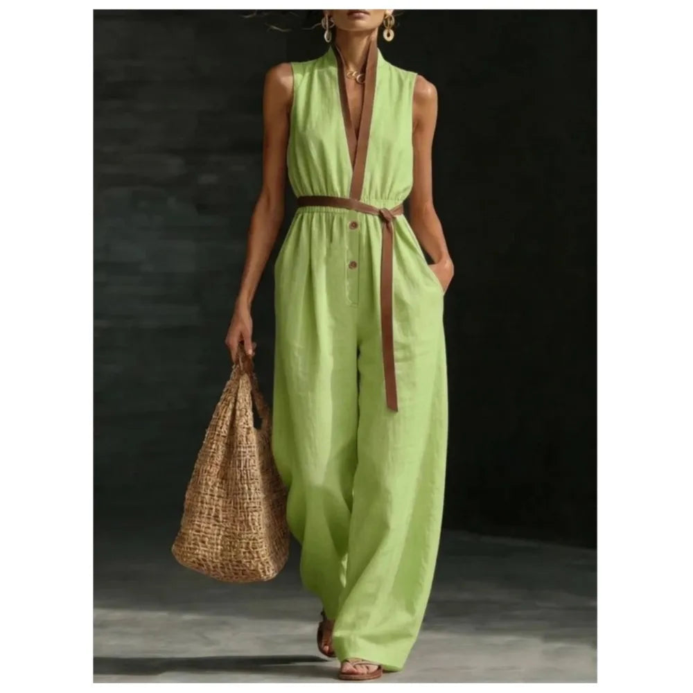 Jumpsuit Encaje Cuello V Pierna Ancha
