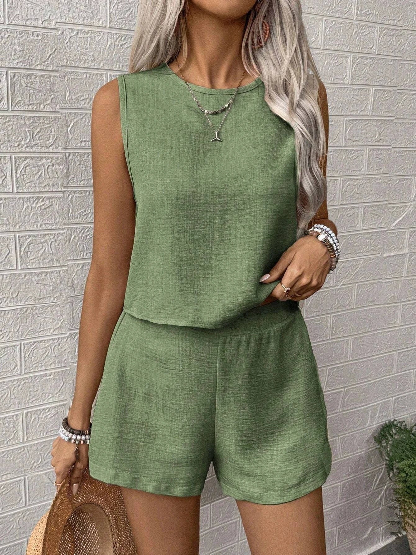 Conjunto Sin Mangas Liso Casual