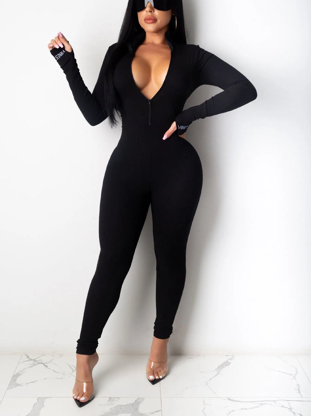 Jumpsuit Tejido Entallado Manga Larga