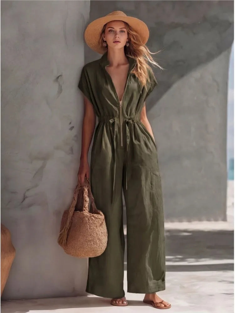 Jumpsuit Cuello V Liso Casual