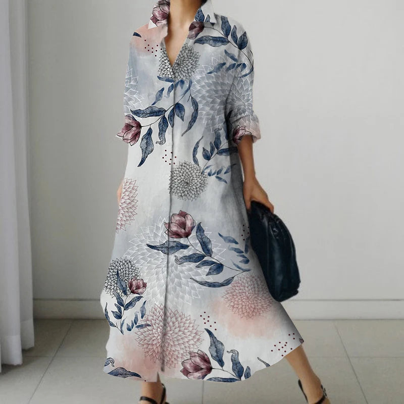 Vestido Cuello V Oversize Manga Larga