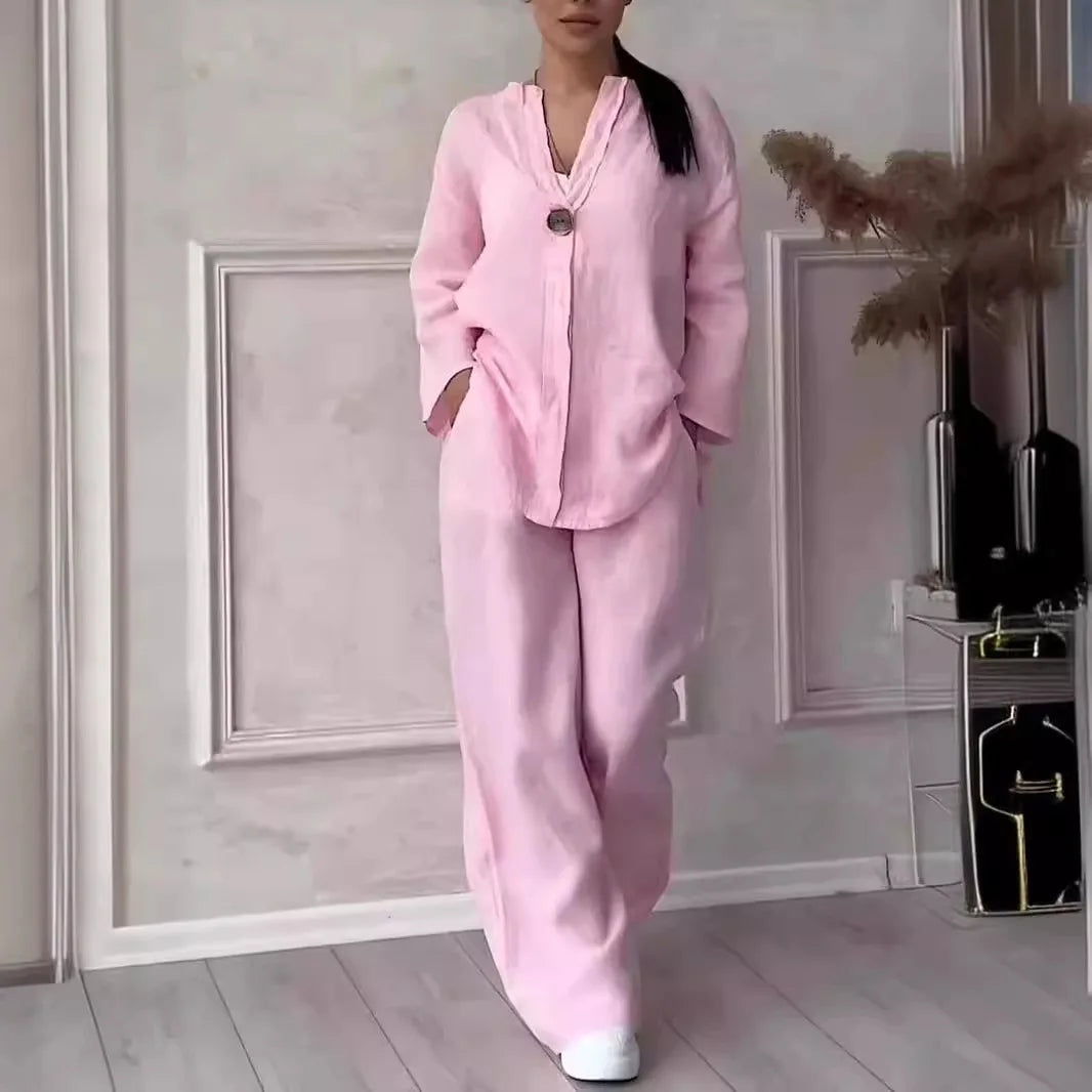 Conjunto Lino Pierna Ancha Manga Larga