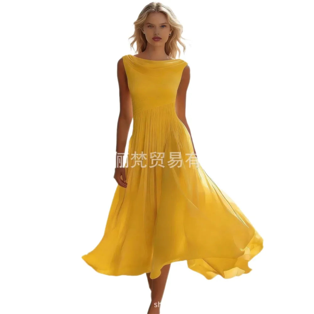 Vestido Gasa Un Hombro Línea A