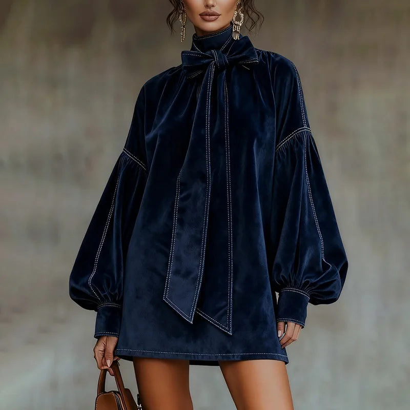 Vestido Terciopelo Moño Manga Larga