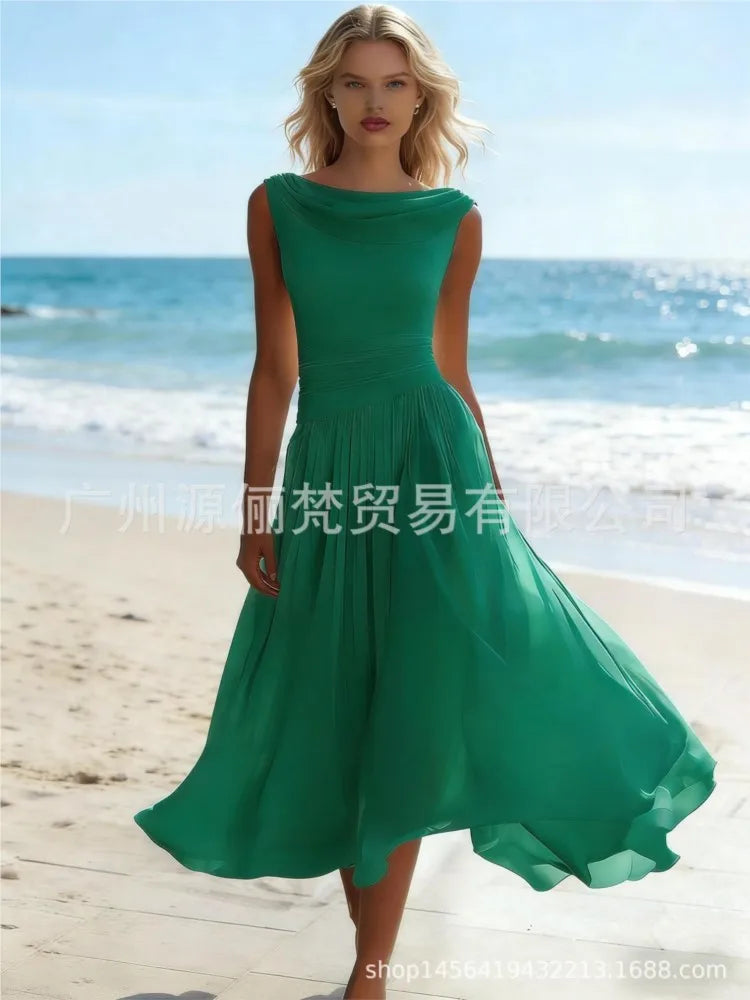 Vestido Gasa Un Hombro Línea A