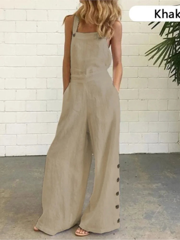 Jumpsuit Pierna Ancha Sin Mangas Liso