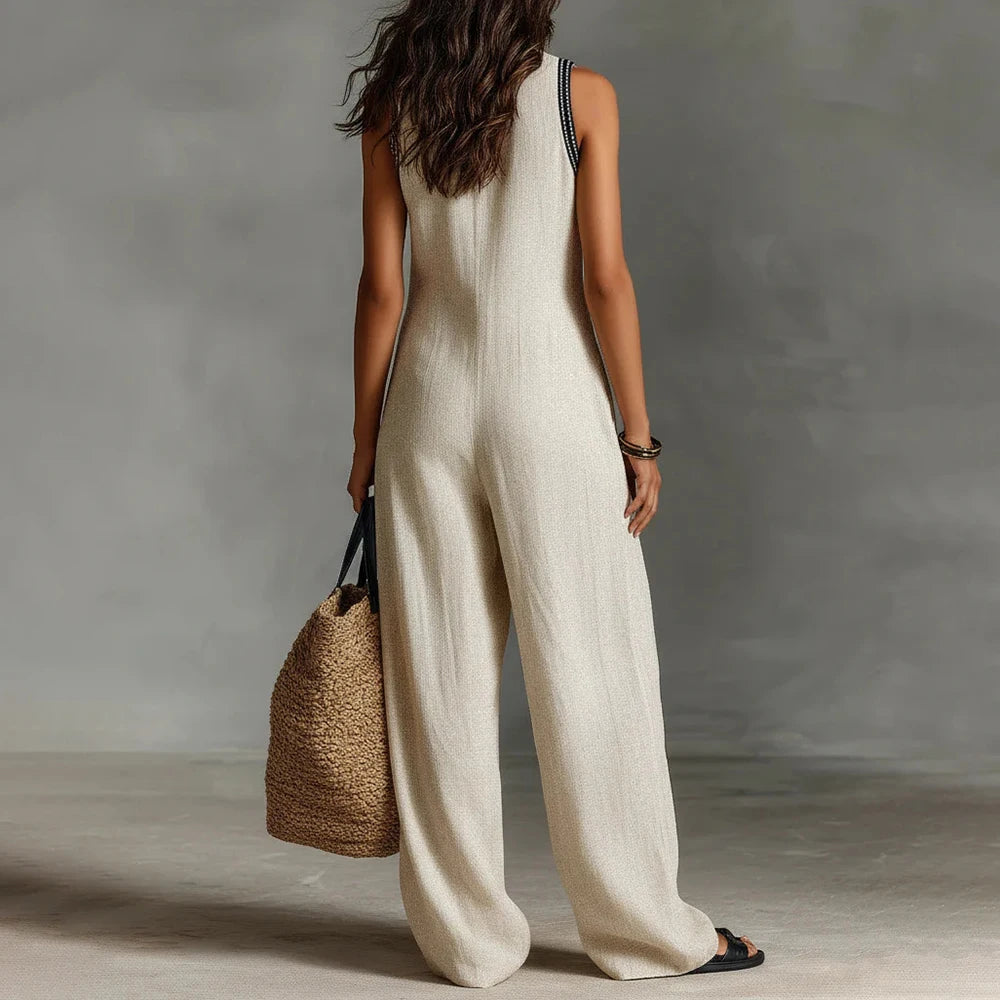 Jumpsuit Lino Cuello V Pierna Ancha