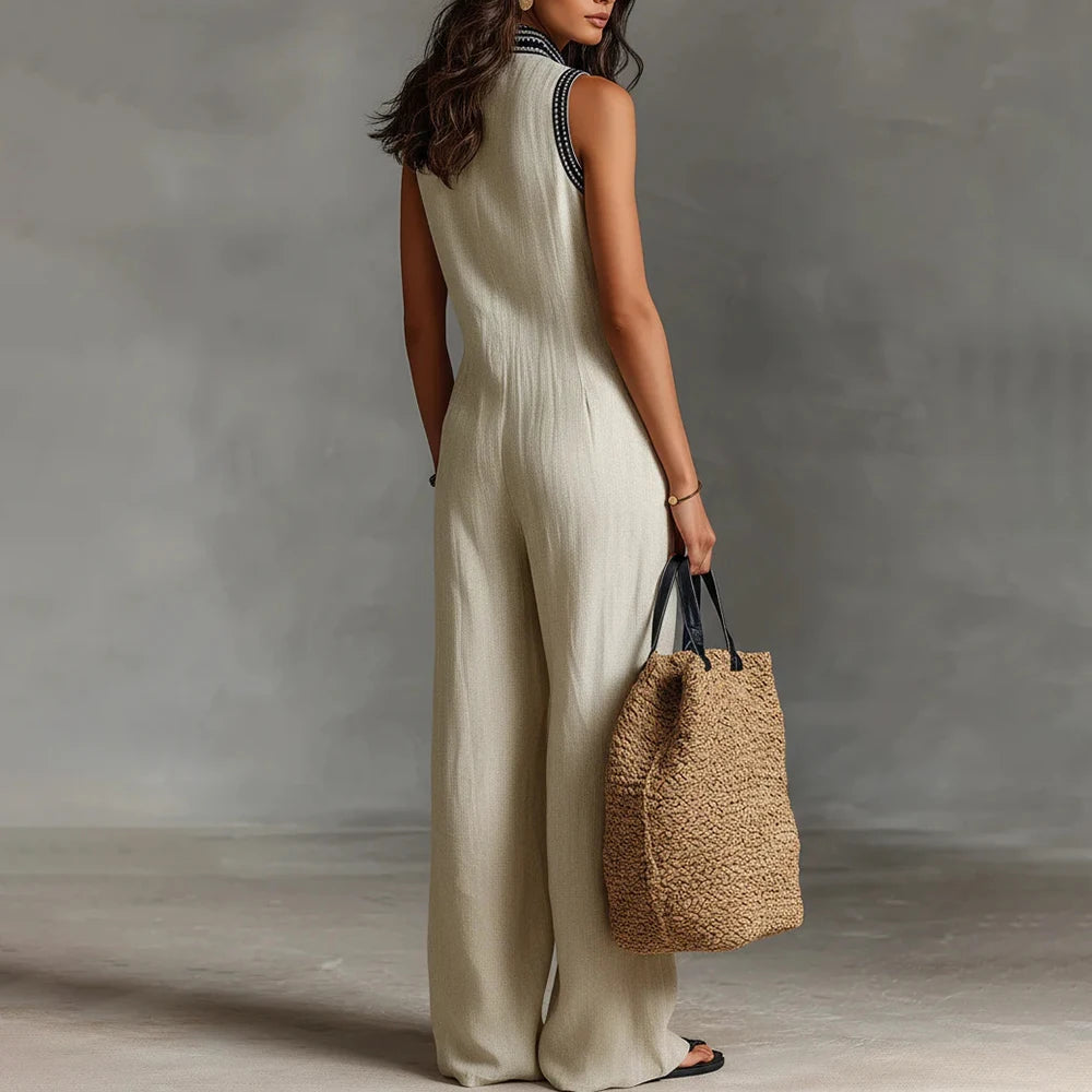 Jumpsuit Lino Cuello V Pierna Ancha