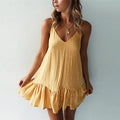 Vestido Lino Hombros Descubiertos Olanes