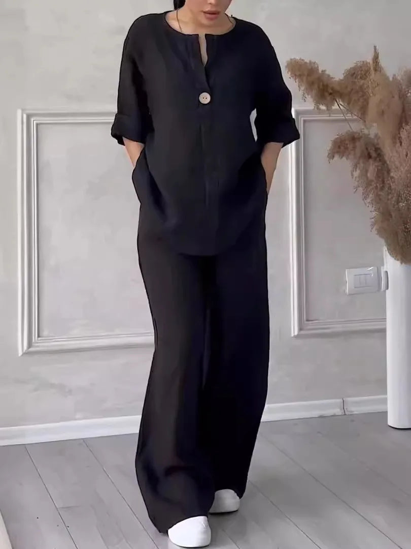 Conjunto Lino Pierna Ancha Manga Larga