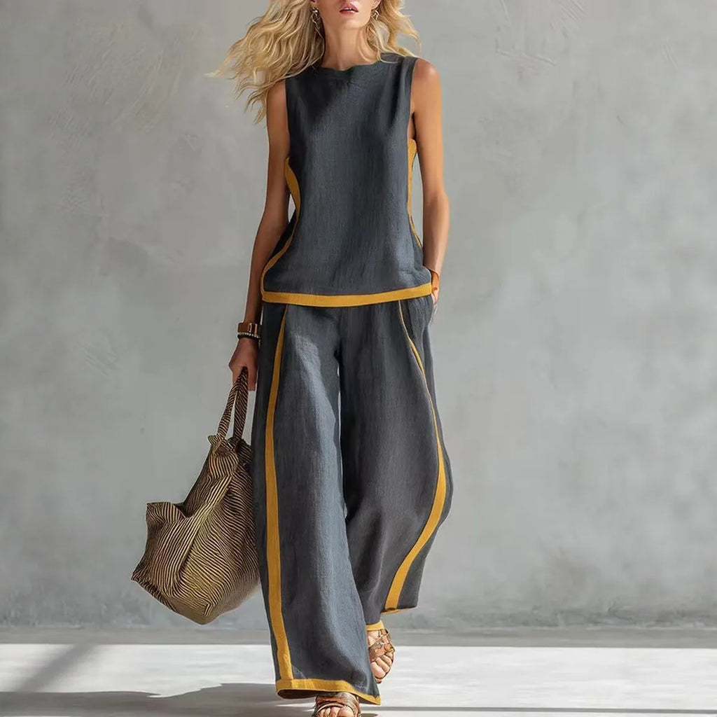 Conjunto Pierna Ancha Sin Mangas Liso