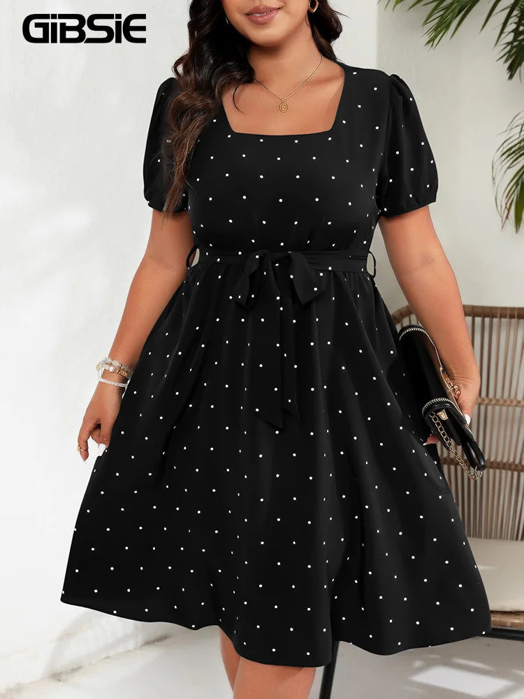 Vestido Cuello Cuadrado Línea A Manga Abullonada