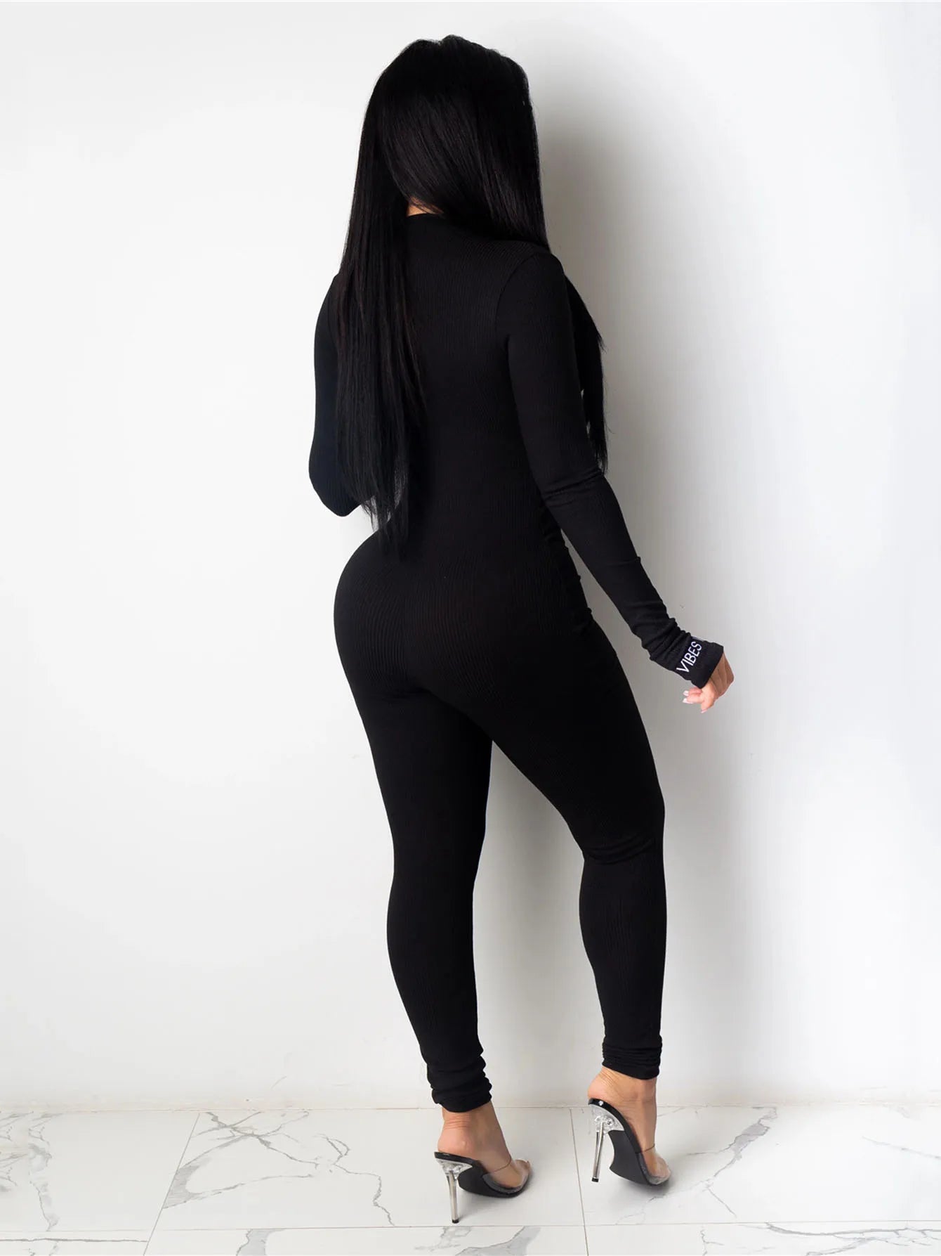 Jumpsuit Tejido Entallado Manga Larga