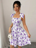Vestido Línea A Moño Floral