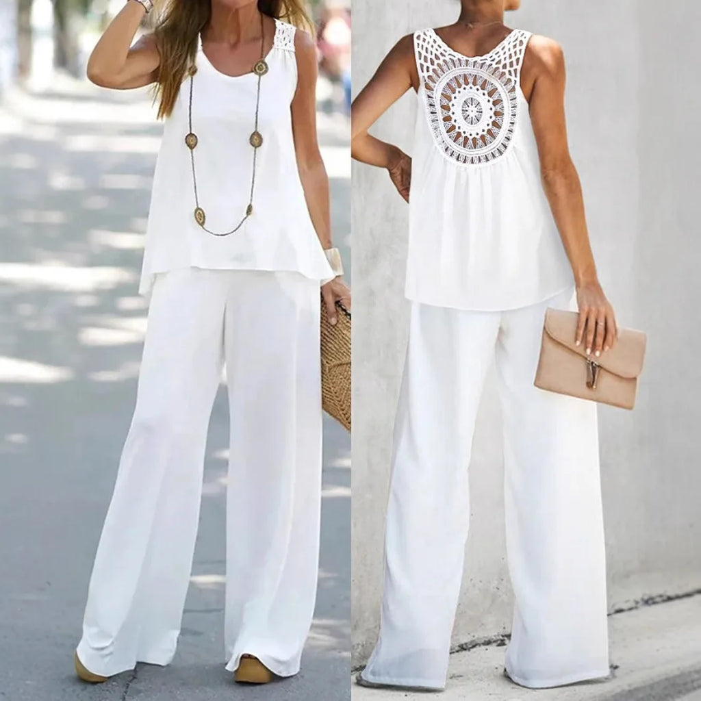 Conjunto Encaje Pierna Ancha Sin Mangas