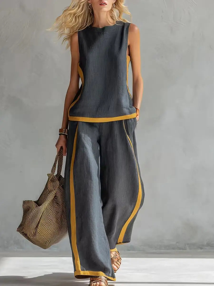 Conjunto Pierna Ancha Sin Mangas Liso