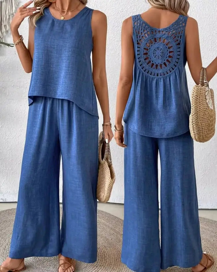 Conjunto Encaje Pierna Ancha Sin Mangas