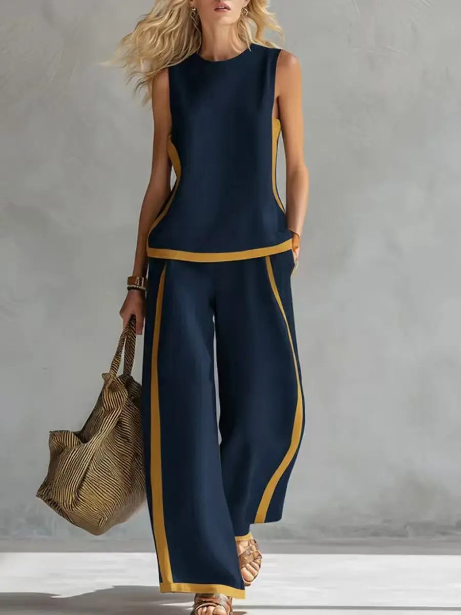 Conjunto Pierna Ancha Sin Mangas Liso