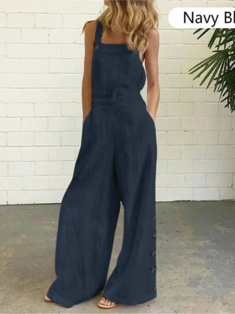 Jumpsuit Pierna Ancha Sin Mangas Liso