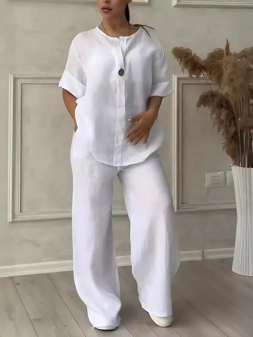 Conjunto Lino Pierna Ancha Manga Larga