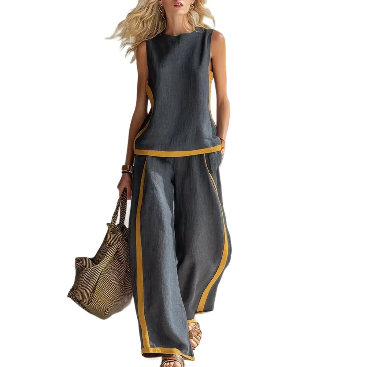 Conjunto Pierna Ancha Sin Mangas Liso