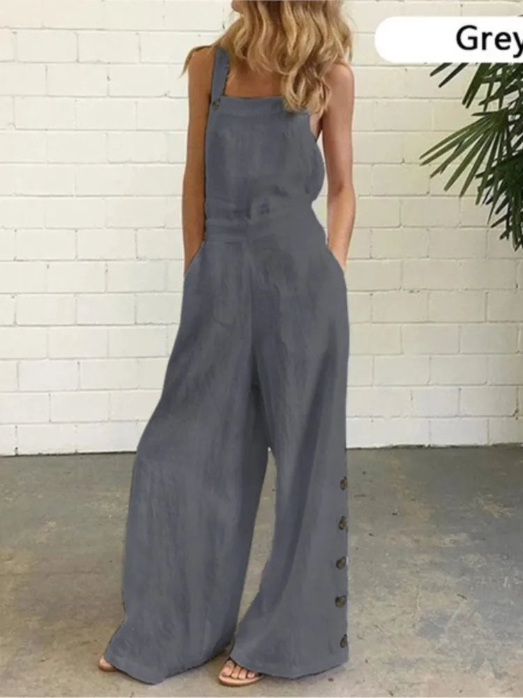 Jumpsuit Pierna Ancha Sin Mangas Liso
