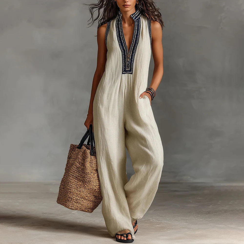 Jumpsuit Lino Cuello V Pierna Ancha