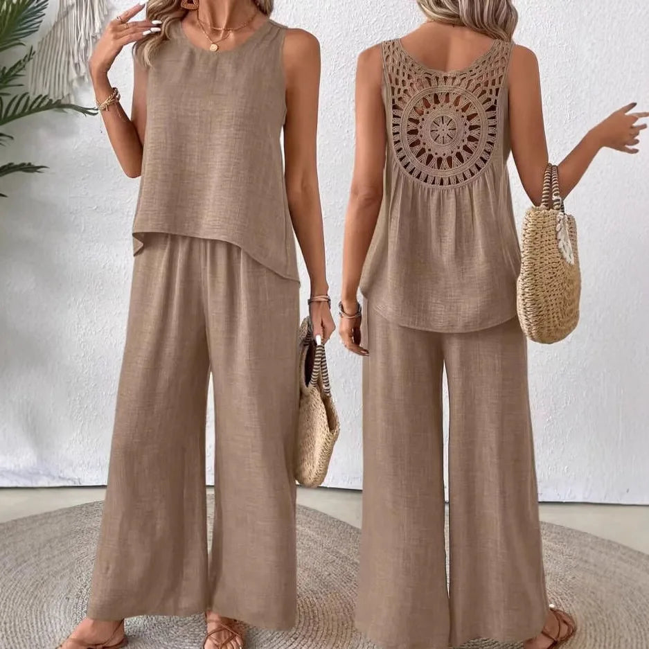 Conjunto Encaje Pierna Ancha Sin Mangas