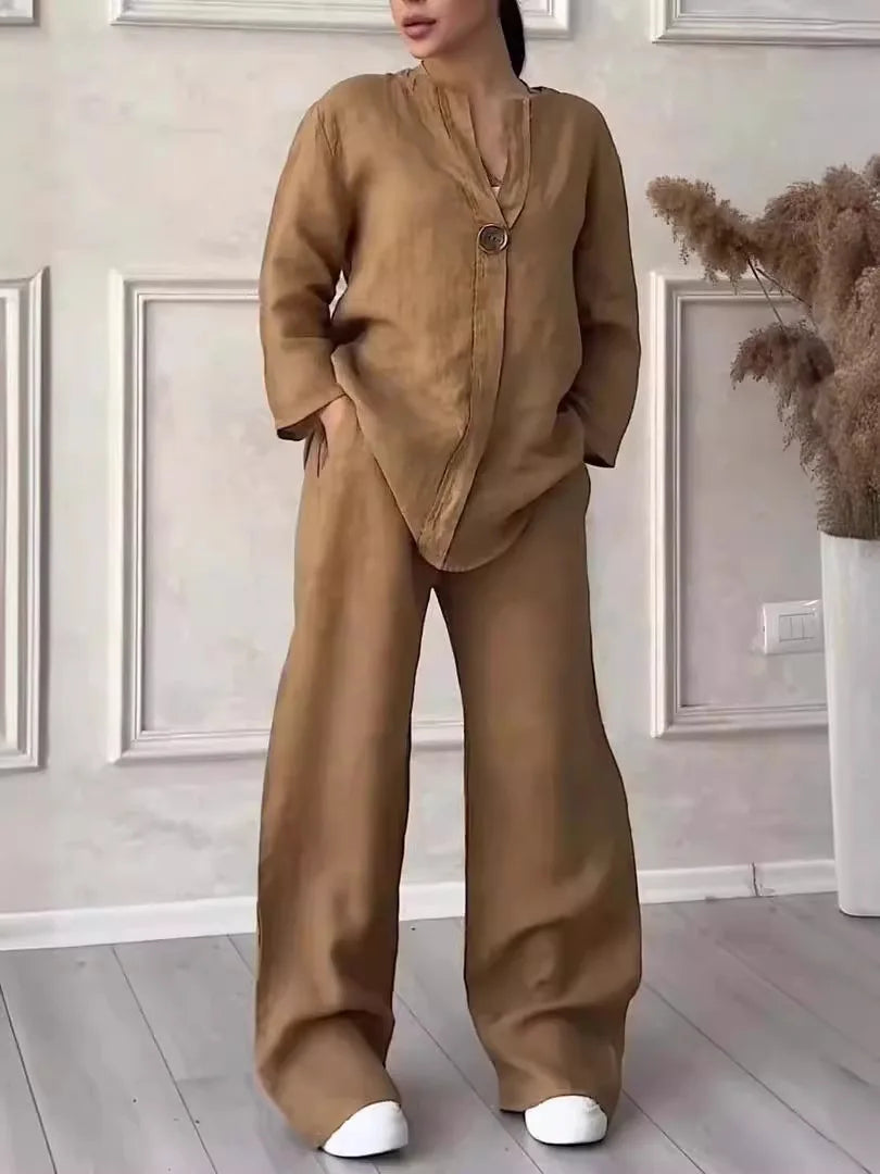 Conjunto Lino Pierna Ancha Manga Larga