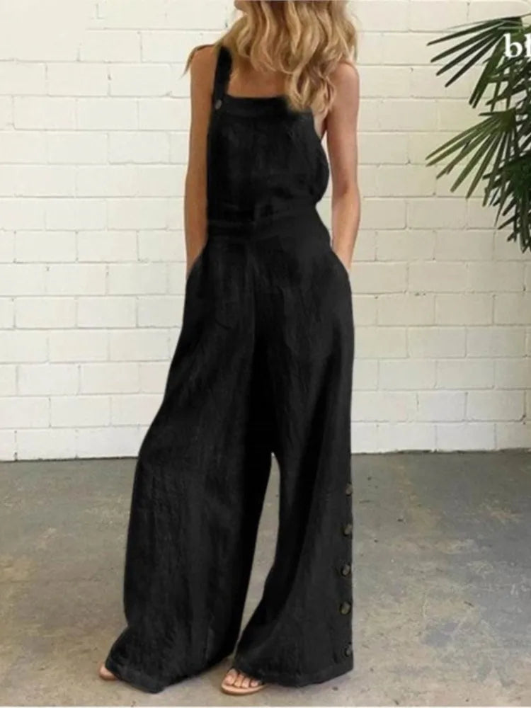 Jumpsuit Pierna Ancha Sin Mangas Liso
