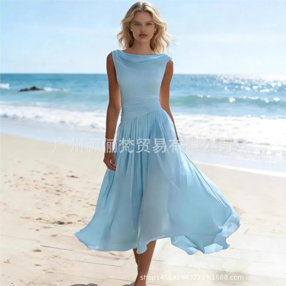 Vestido Gasa Un Hombro Línea A