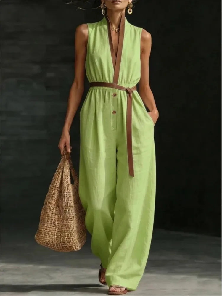 Jumpsuit Encaje Cuello V Pierna Ancha