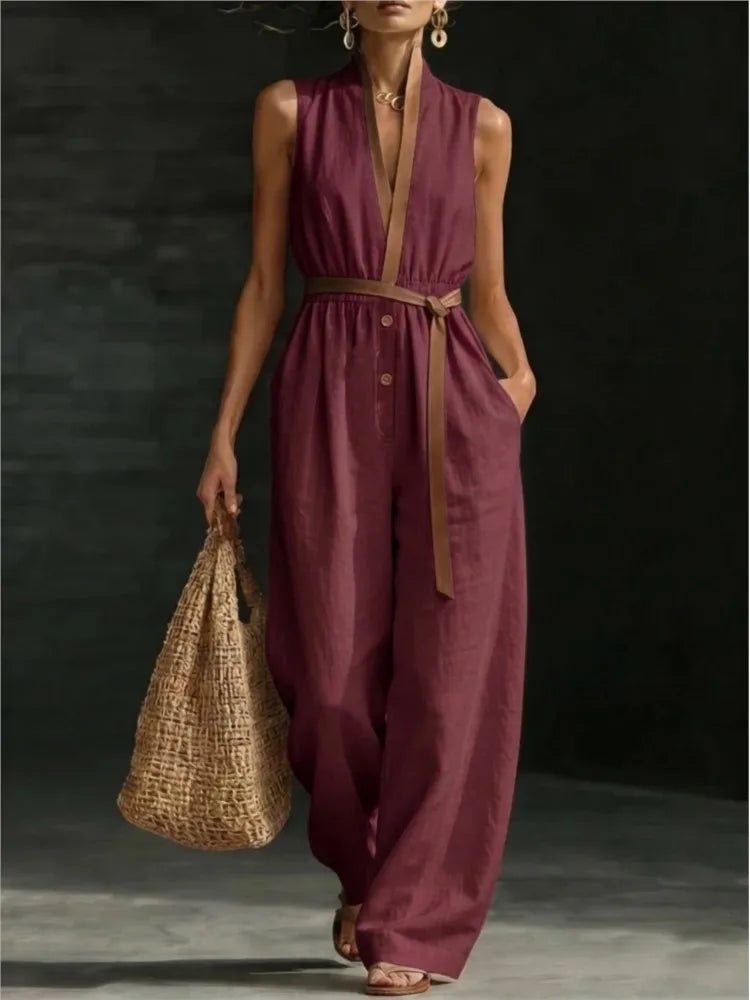 Jumpsuit Encaje Cuello V Pierna Ancha