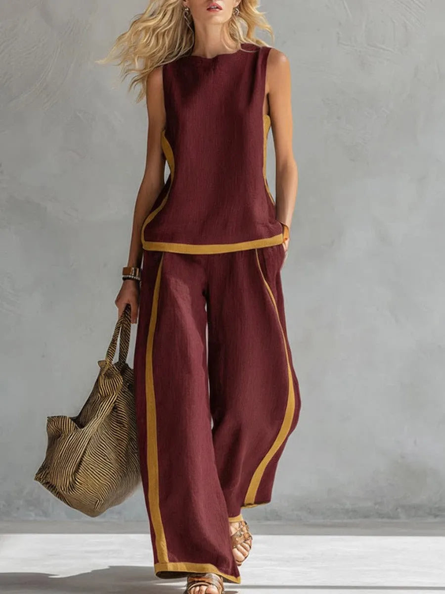 Conjunto Pierna Ancha Sin Mangas Liso
