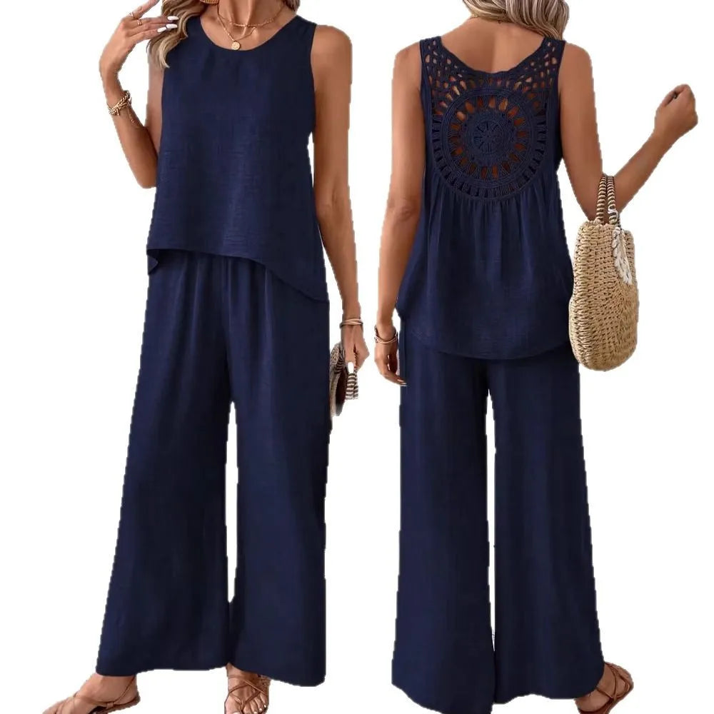 Conjunto Encaje Pierna Ancha Sin Mangas