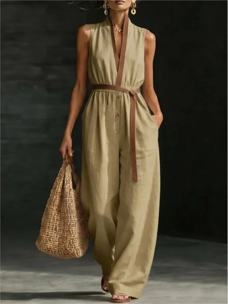 Jumpsuit Encaje Cuello V Pierna Ancha