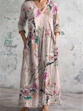 Vestido Cuello V Manga Larga Estampado
