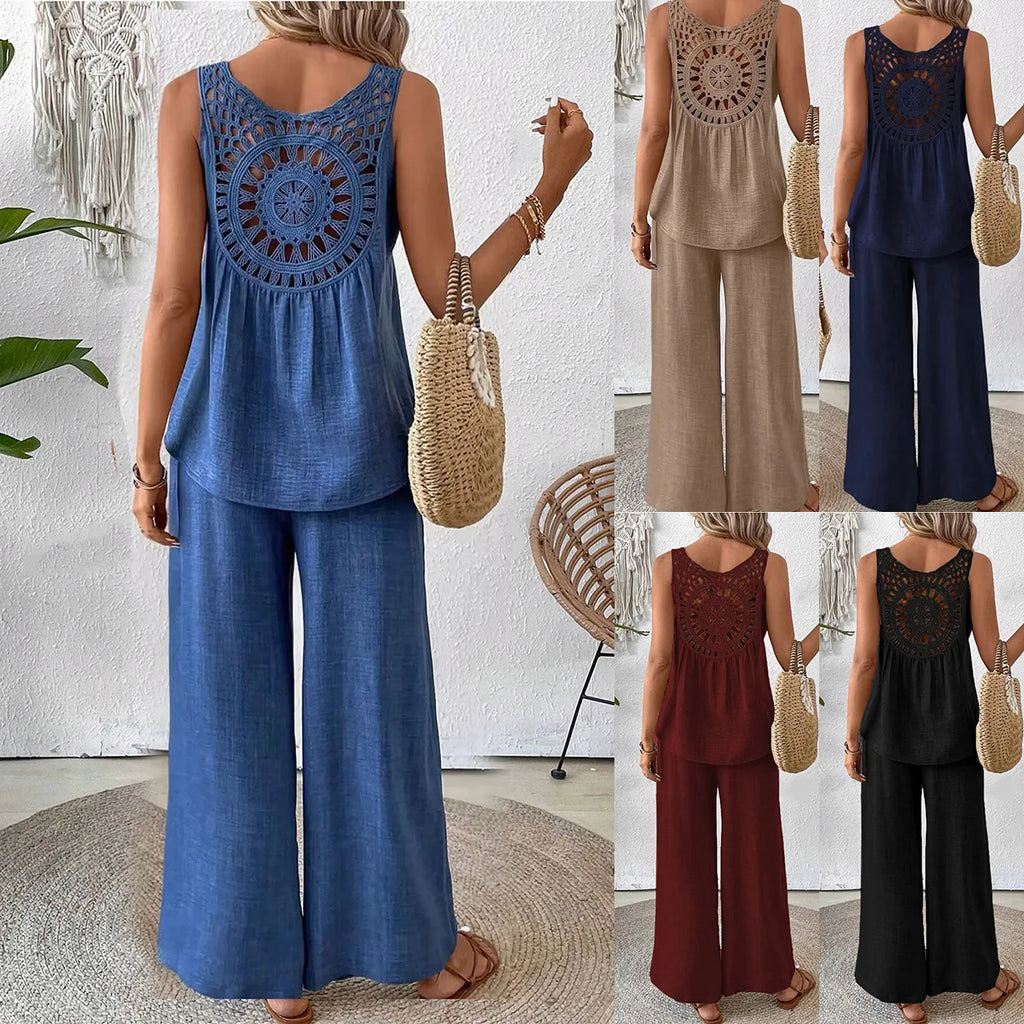 Conjunto Encaje Pierna Ancha Sin Mangas