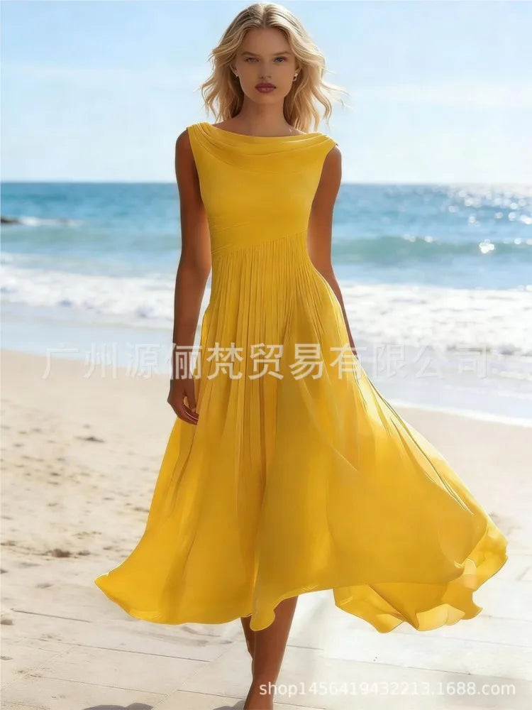 Vestido Gasa Un Hombro Línea A