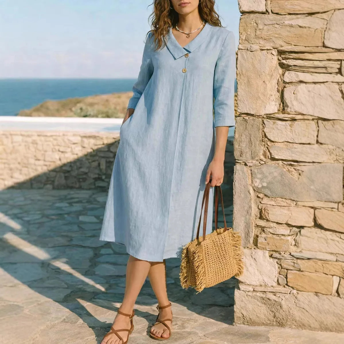 Vestido Liso Elegante Casual Aura