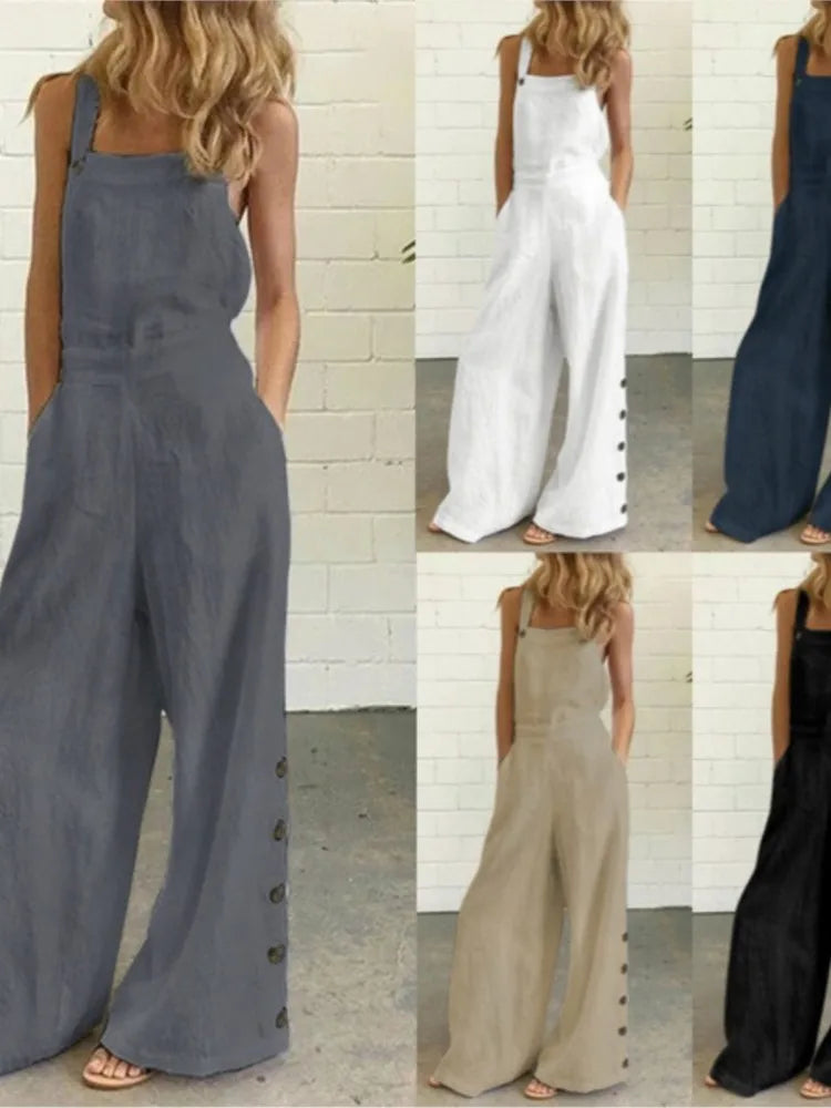 Jumpsuit Pierna Ancha Sin Mangas Liso