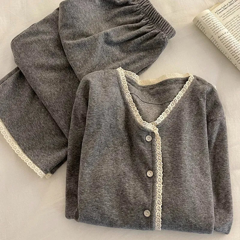 Conjunto Terciopelo Encaje Manga Larga