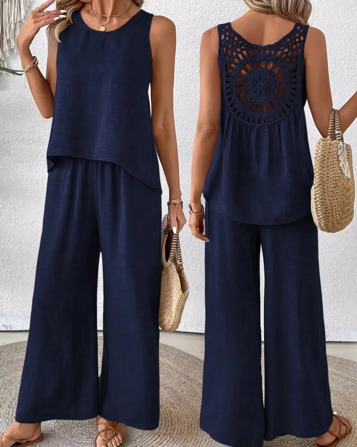 Conjunto Encaje Pierna Ancha Sin Mangas